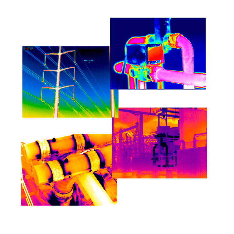 Resultados de detección térmica de la cámara SATIR NV628 en carretera, con identificación de peatones y vehículos en condiciones de baja visibilidad.<br />
